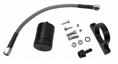 Reservoir & Bracket Kit, Machine Finish Billet Aluminum Black Anodized, An4 Fitting End